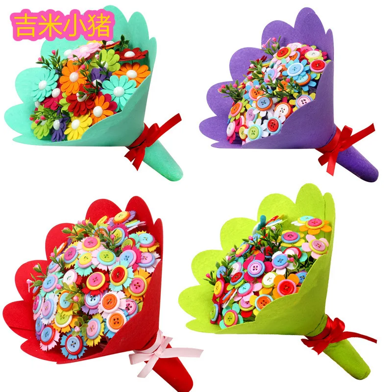 23cm Button Flower Arts Crafts Toys For Children DIY Handicrafts Felt Toy Girl Gift Kits Kindergarten Kids Creative Educational