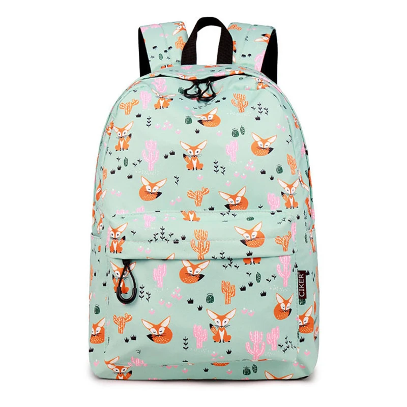 2023 New Waterproof Backpack For Women Cute Fox Printing Backpack Student Cartoon School Bags Large Size Laptop Bookbag MN1401