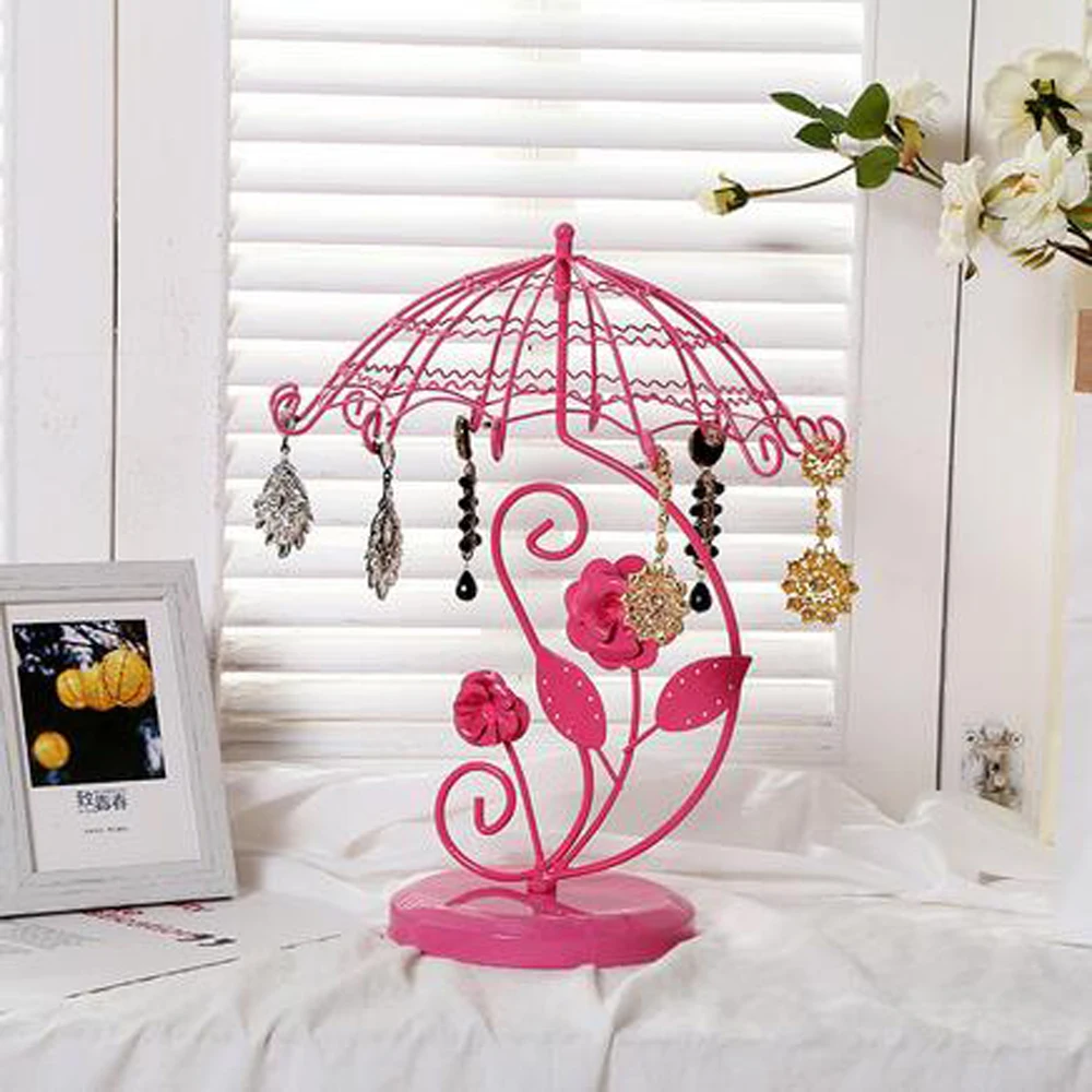 

SZanbana Earring Holder Wrought Necklace Frame Jewelry Display Stand Umbrella Rotating Shelf Home Storage Solid Iron Production