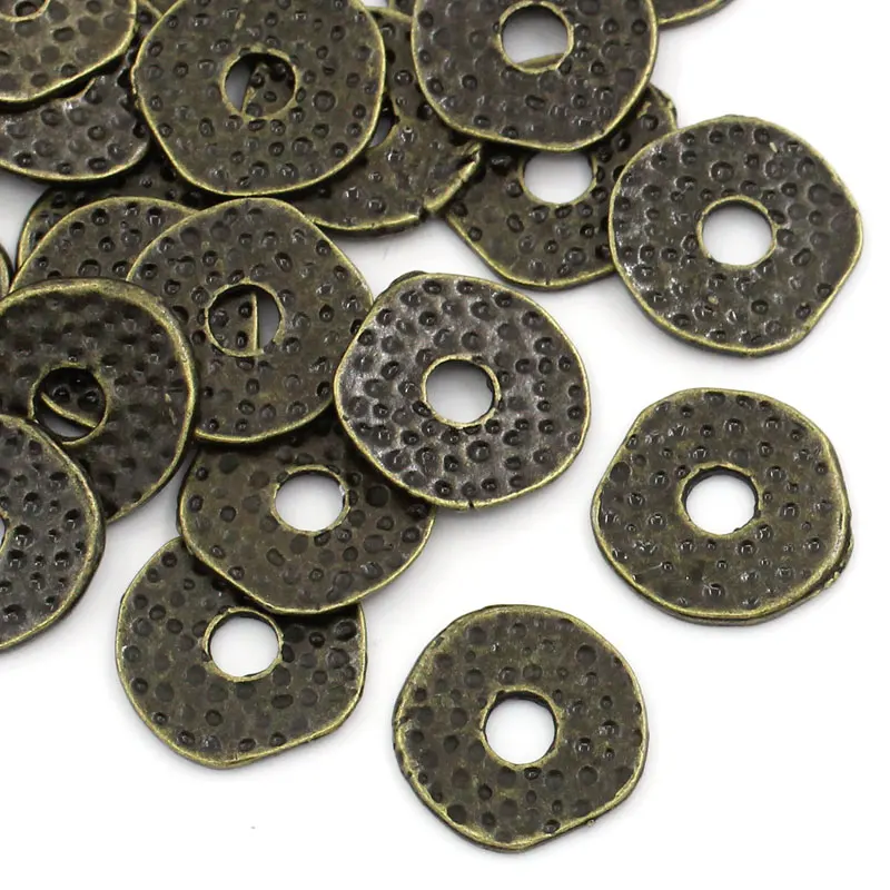 DoreenBeads Zinc Alloy Hammered Spacer Beads Round Antique Bronze Dot Carved DIY Jewelry 11.5mmx11mm,Hole:Approx 2.8mm, 100PCs