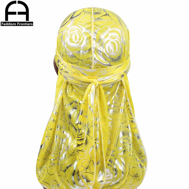 Benutzerdefinierte männer Druck Seidig Durags Turban Hut Bandanas Headwear Rose Gedruckt Männer Seide Durag Langen Riemen Wellen Haar Zubehör – Detail 11