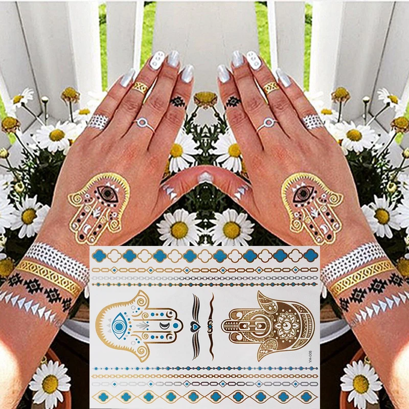 

Flash Tattoo металлическая Временная Золотая хна переводная наклейка боди-арт