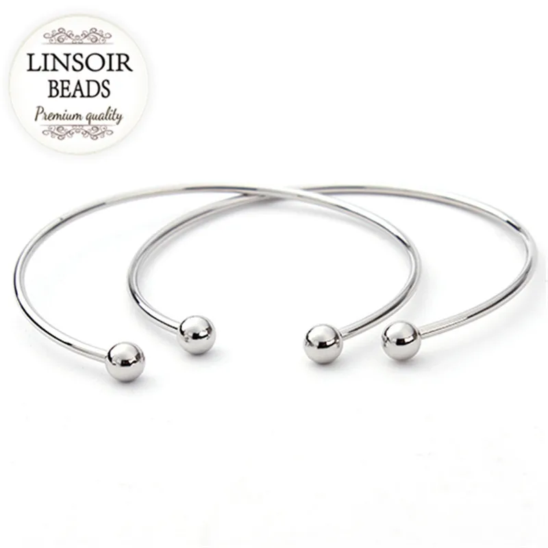 5pcs/lot European Silver Color Adjustable Cuff Open Bangles for Women Expandable Wire Bangles Bracelets With Bead Charms F2012