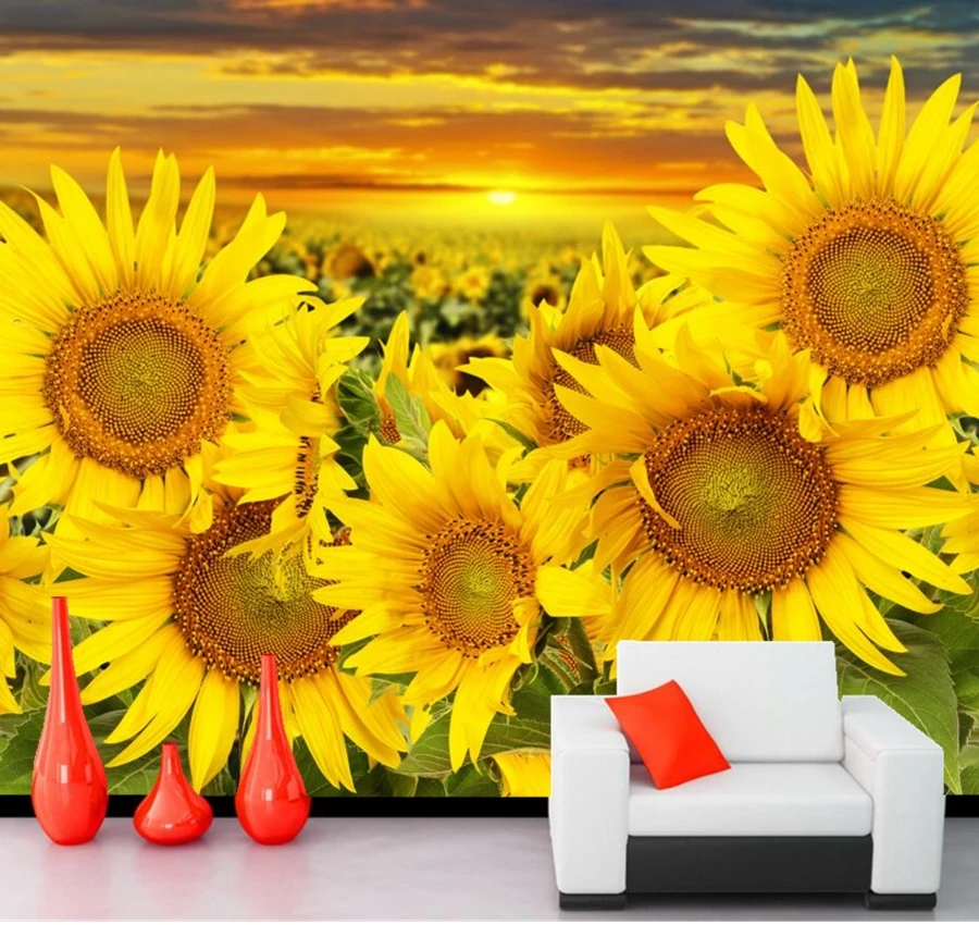 Custom 3d mural,Sunflowers Sunrises and sunsets Flowers wallpaper,restaurant kitchen living room TV sofa wall bedroom wallpaper