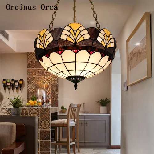 European stained glass chandelier living room dining room bedroom Mediterranean creative painted LED Chandelier free shipping