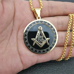 Punk Masonic Symbol Pendants Gold Color Stainless Steel Master Free Mason Round Necklace For Women/Men Fashion Jewelry Gift 2025
