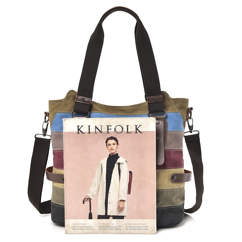 Manjianghong Casual Totes Ladies Canvas Bag Personality Fashion Patchwork Handbag Large Capacity Women Shoulder Messenger Bag
