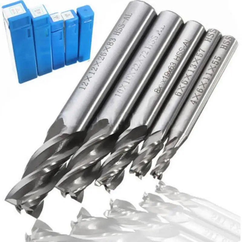5ชิ้น/เซ็ตคาร์ไบด์ End Mill HSS Straight Shank 4ขลุ่ย4Mm-12Mm End Mill เส้นผ่าศูนย์กลาง Router ไม้อลูมิเนียม Mata Bor เครื่องตัดเครื่องมือ