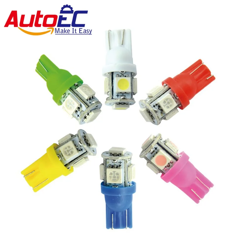 

AutoEC 300pcs/lot T10 5 SMD 5050 LED Bulbs Clearance Lights 194 168 W5W White/Red/Green/Blue/yellow/pink light #LB12