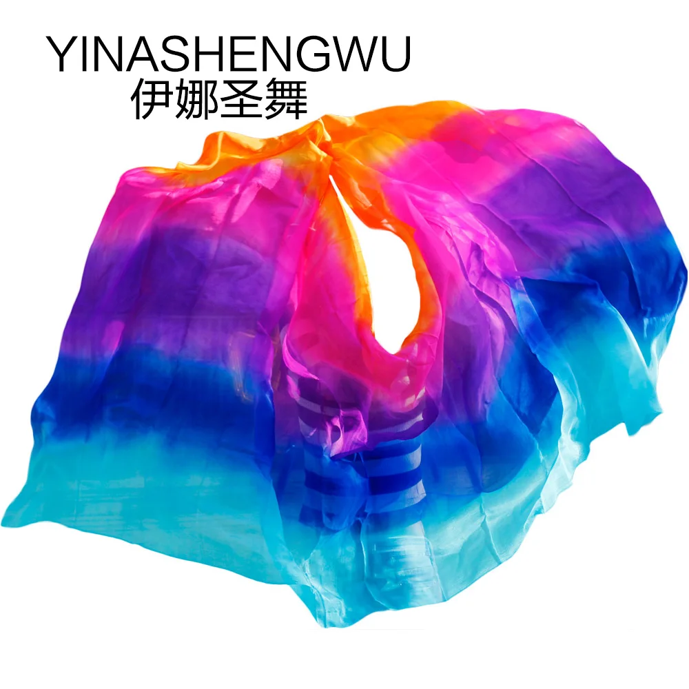 New 100% Silk Belly Dance Veils Belly Dance Practice Performance Silk Veils Rainbow color