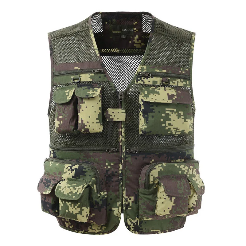 Summer Men Camouflage Mesh Breathable Vest Outdoor Fishing Angling Hunting Multi-pocket Photography Director Thin Waistcoat Tops