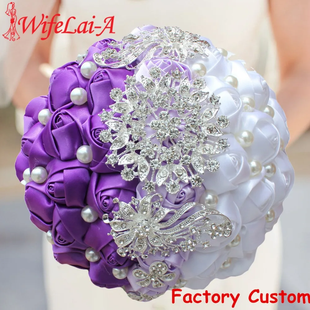 WifeLai-A Purple White Crystal Wedding Rose Flowers Diamond Brooch Wedding Bouquets de noiva Crystal Wedding Bouquets W240