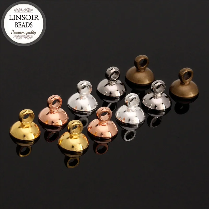 100pcs/lot Copper Pearl Pendant Connector Bail Caps Fit 6 8 mm Beads Gold/Antique Bronze/Silver Color Jewelry Findings