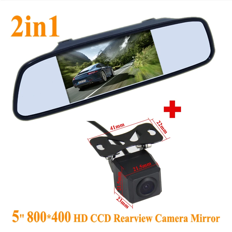 

5" Color digital TFT LCD Screen Car Rearview Mirror Monitor & Backup Rear licence plate Camera Camera,Free Shipping