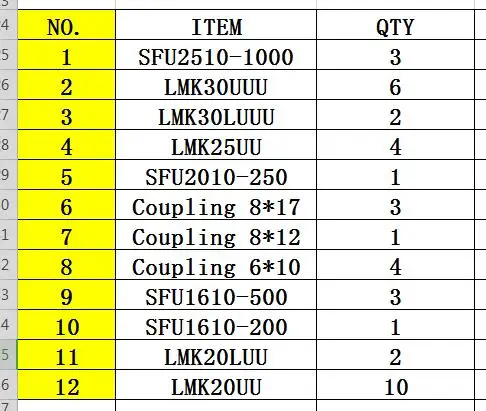 

SFU2510 SFU2005 LMK30UU LMK30LUU LMK25UU set for CNC parts