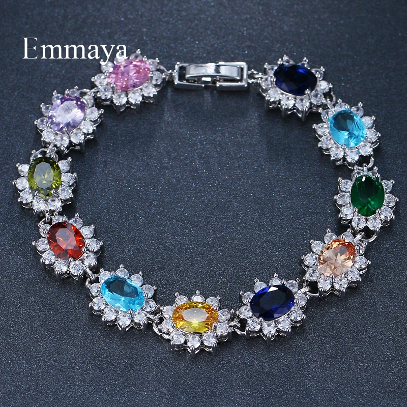 Emmaya Hot Bracelet & Bangle for Women Prong Setting 10 Colors Zircon Chain Bracelet Jewelry Gift for Female