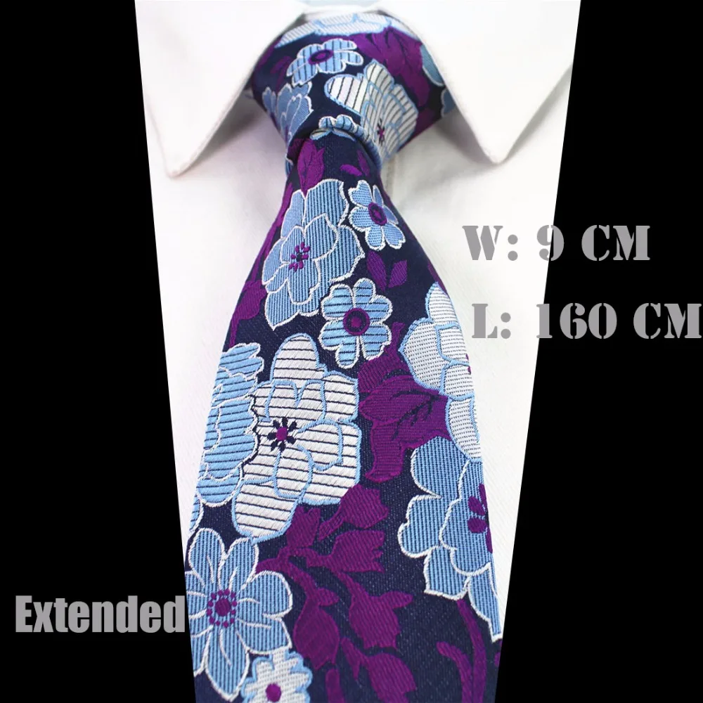 

Ricnais New 63" Extra Long Size Tie For Men 160cm*9cm Necktie Floral Paisley Big Size Man Silk Neck Tie Suit Wedding Party