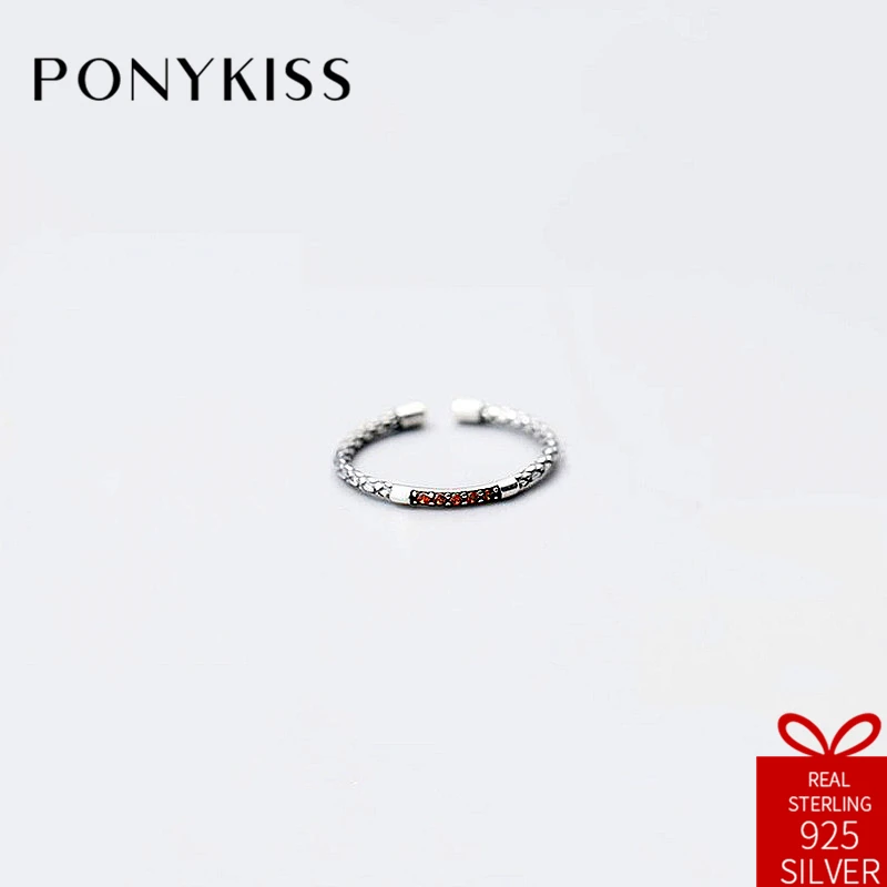 PONYKISS Trendy Real 925 Sterling Silver Chic Adjustable Opening Serpentine Ring Fine Jewelry Women Birthday Party Creative Gift