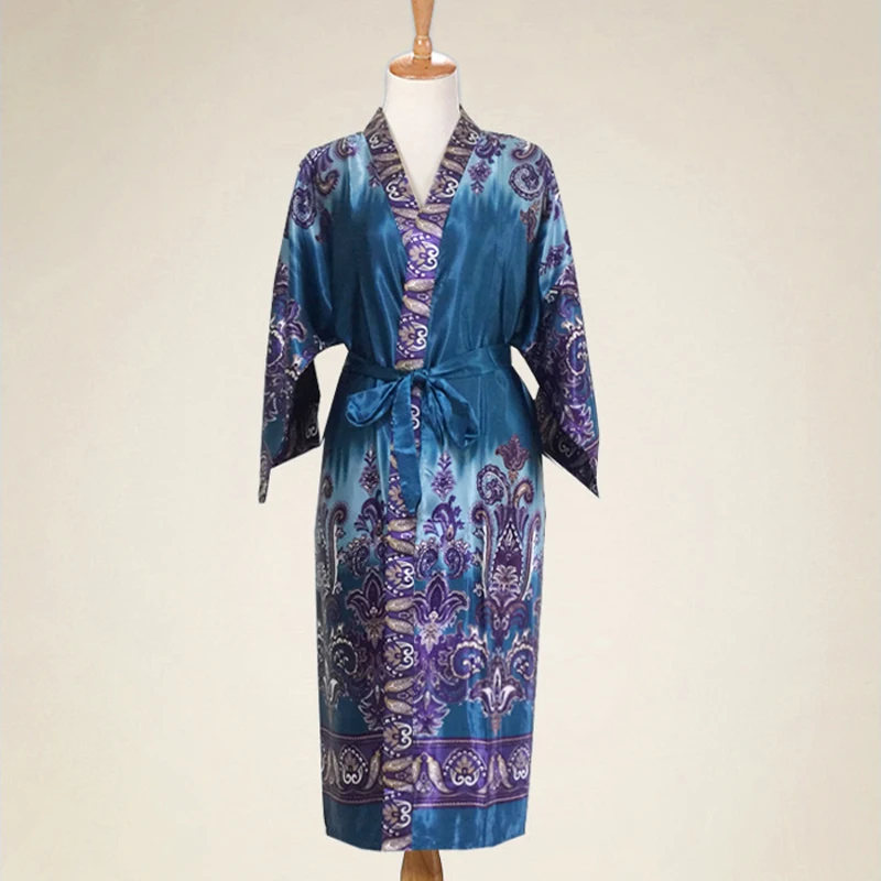 

New Bath Robe Print Red Kaftan Robe With Belt Floral Kimono Nightgown Women Home Dress Gown Sleepwear Party Cosmetic Nightwear