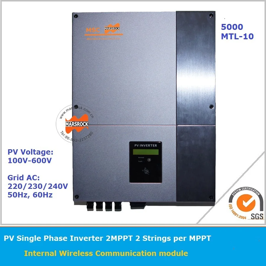 

5000W input 100-600v grid tie solar inverter with 2MPPT Function IP65 LCD display different languages can be monitored online