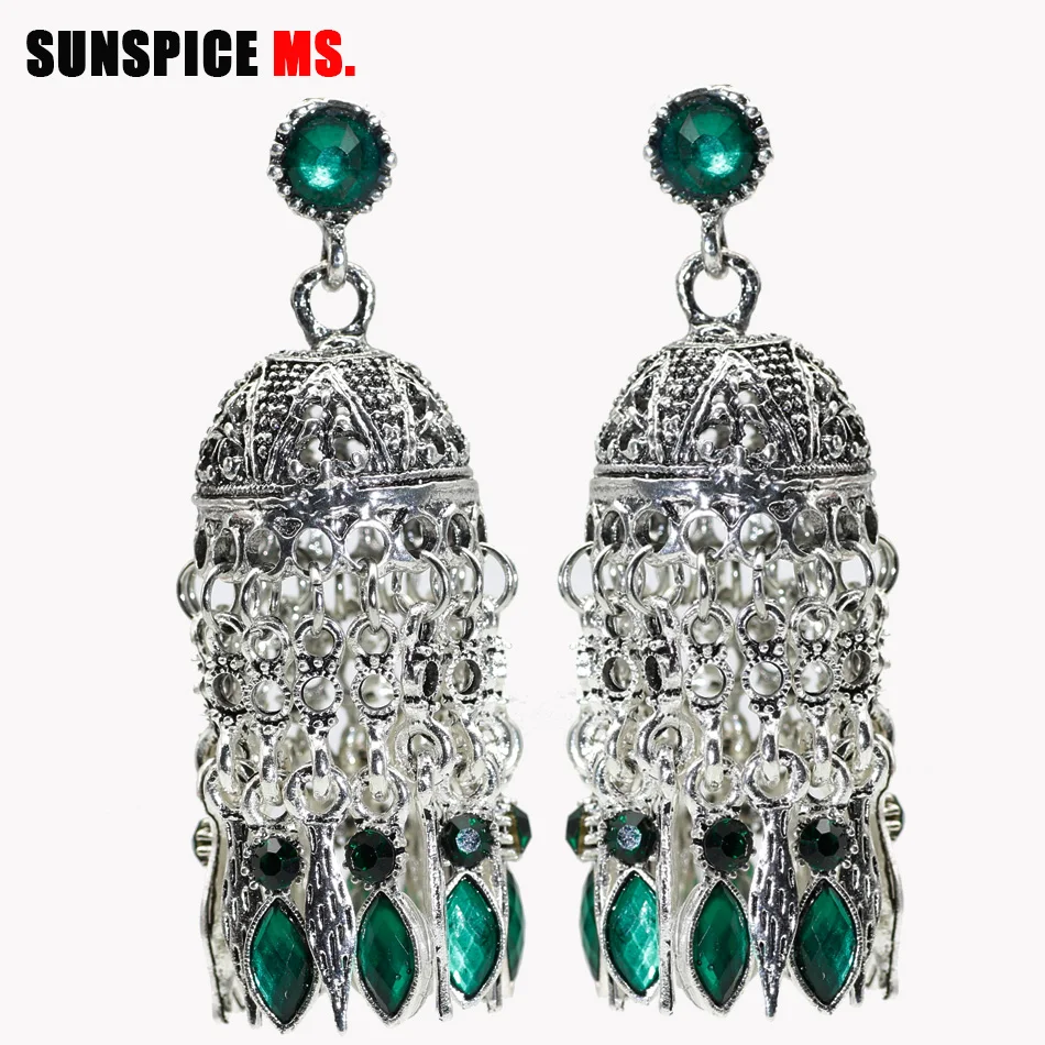 Sunspicems Retro Vintage Bohemia Ethnic Wedding Earrings Women Long Tassels Antique Silver Color Chain Earring Indian Jewelry