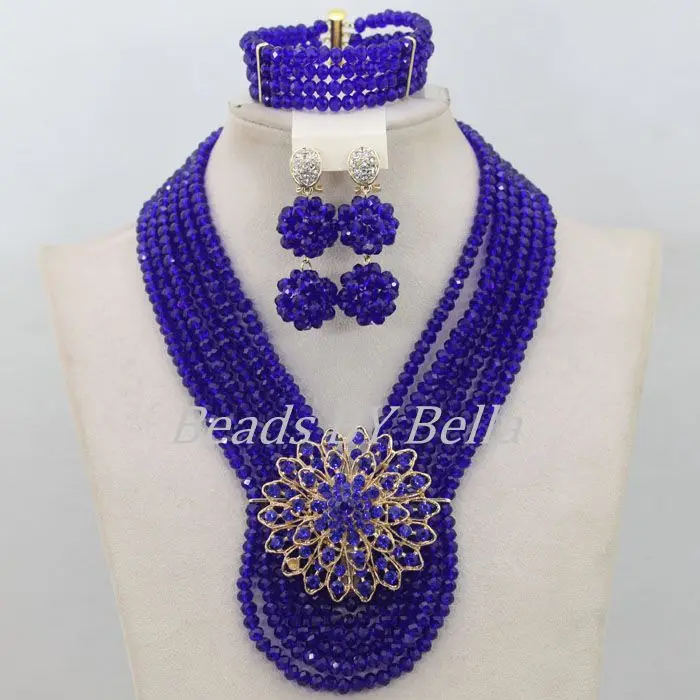 

New Royal Blue African Beads Jewelry Set Nigerian Wedding Crystal Beads Necklace Bridal Lace Jewelry Sets ABF521