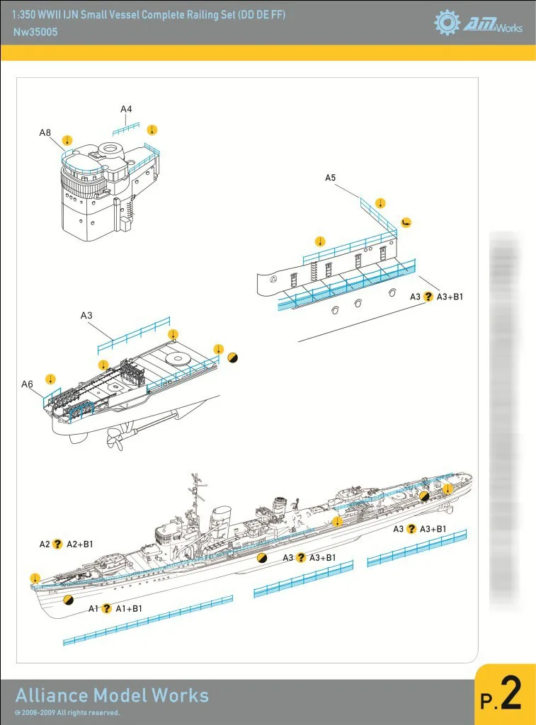 1/350 balustrada: ii wojna światowa małe statki (DD/DE/FF) AB/SET