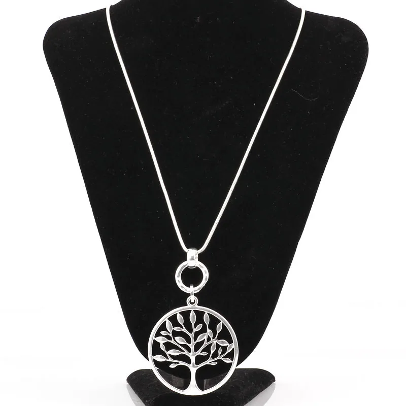 ELOYHI Big Round Tree Of Life Long Snake Chain Pendants Sweater Chain  Plate For Women Trendy Neckalce&Pendants Gift