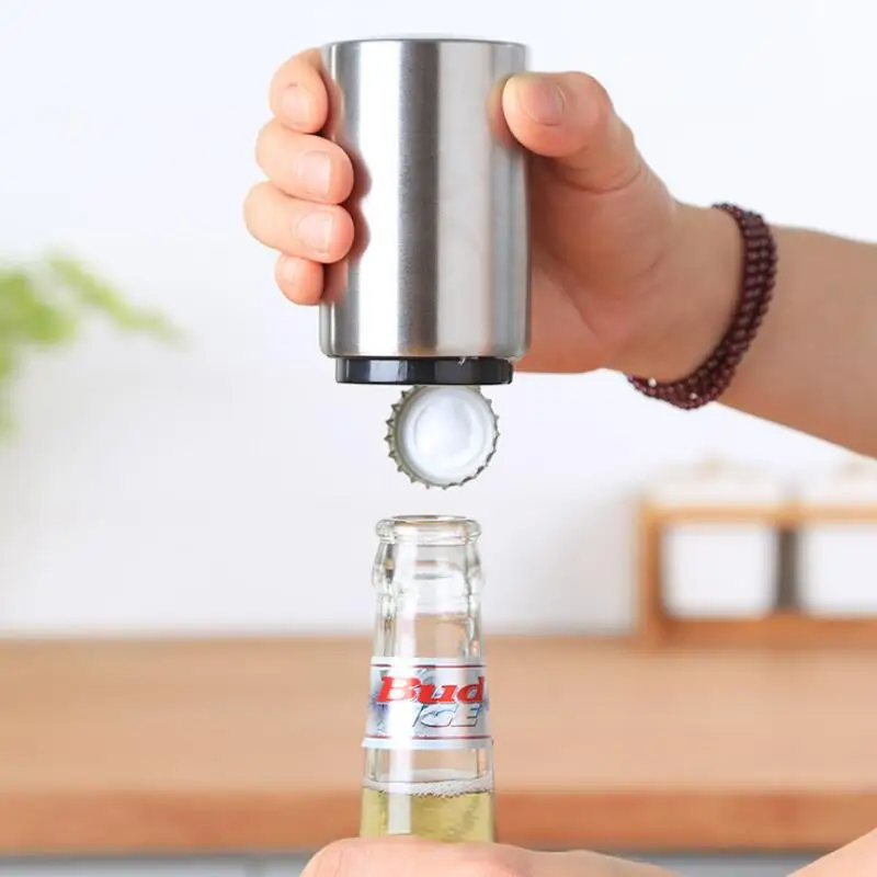 

Magnetic Automatic Beer Bottle Cap Opener Stainless Steel Press Type Beer Wine Openers Kitchen Gadgets Tools LX7510
