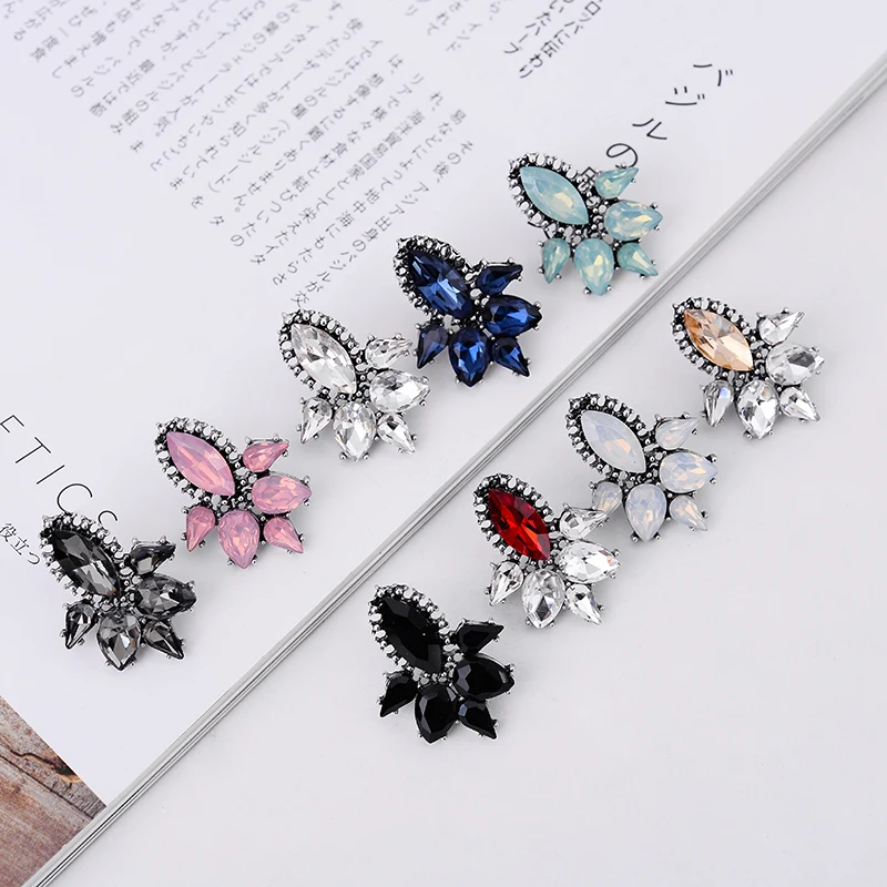 Colorful Acrylic Crystal Stone Waterdrop Stud Earrings Fashion Rhinestone Piercing Earrings Women Party Jewelry 2019 New