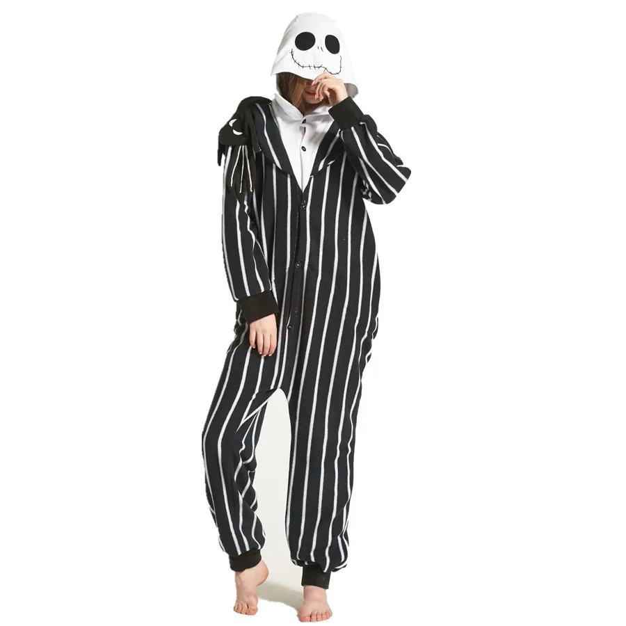 Jack Skellington Cosplay Fato para Adulto, Polar Fleece, Kigurumi, Rei Abóbora, Pijamas Onesies, Halloween e Festa de Carnaval