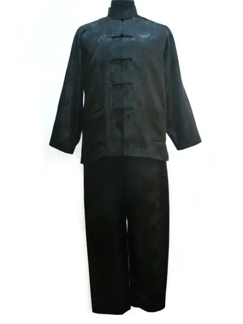 Conjunto de traje kung fu tradicião chinesa preta masculino, manga comprida top com calça s m l xl xxl xxxl yf1141