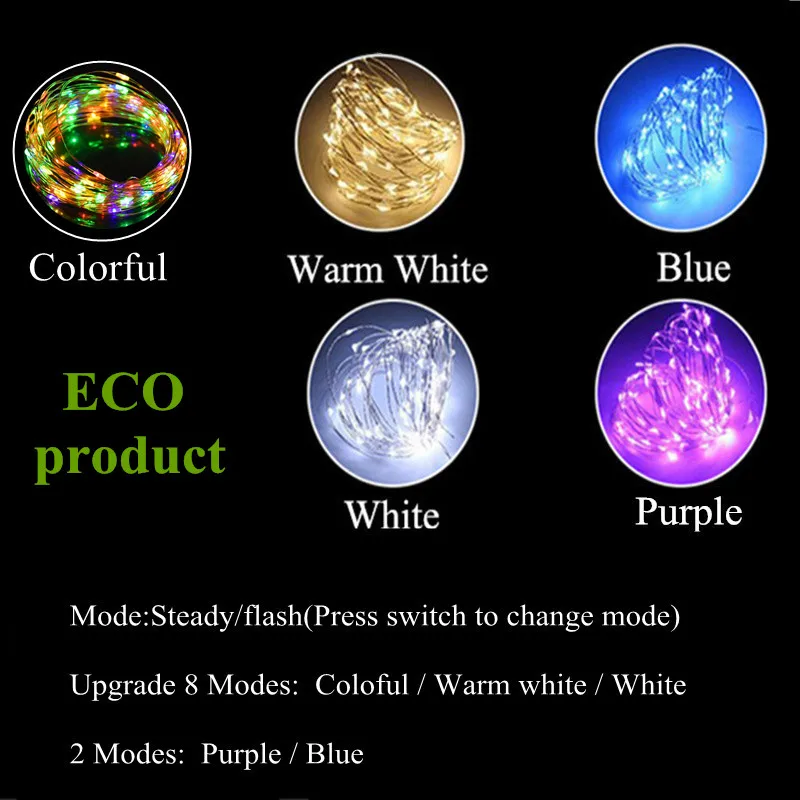 Outdoor String Garland Lights LED Copper Wire String Flasher Fairy Lights Waterproof Lamp With Solar Panel For Garden Decoration