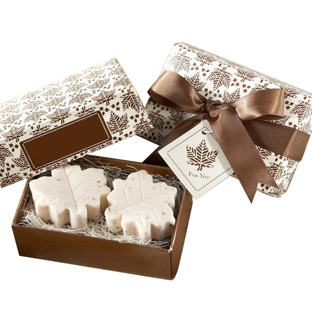 Handmade Maple Leaf Owl Style Soap Favors, Wedding Party Favors for Guests, Bridal Shower Housewarming Gift with Box