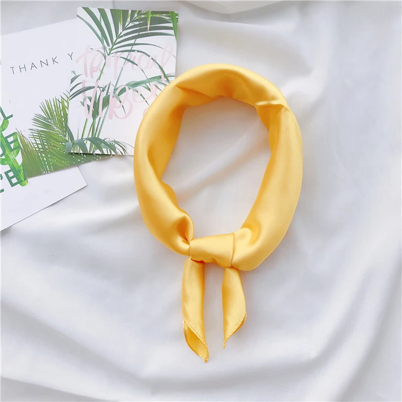 Luna&Dolphin Spring Women Silky Chiffon Square Scarf 60x60cm Solid Color Green Bandanas Girl Vintage Headbands Chic Wristband