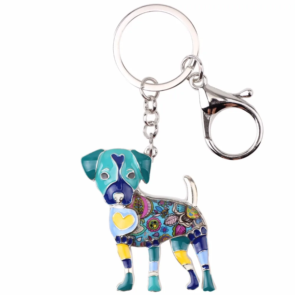 Bonsny Enamel Jack Russell Dog Key Chain Key Ring Pom Gift For Women Girl Bag Pendant 2017 Charm Keychain Fashion Animal Jewelry