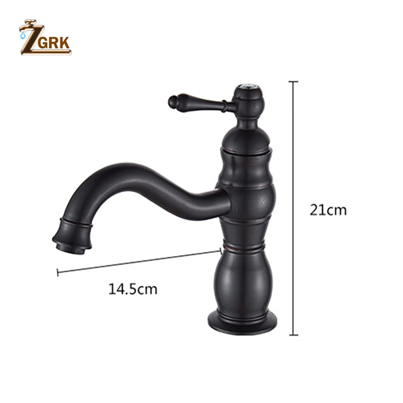 ZGRK Basin Faucets Brass Oil Rubbed Bronze Black Bathroom Sink Faucet Countertop Deck Hot Cold Mixer Water Taps