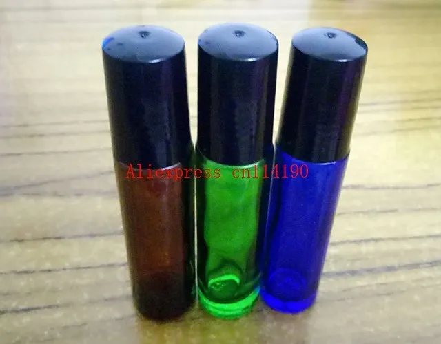 500pcs/lot Free Shipping Colorful 10ml 1/3oz THICK ROLL ON GLASS BOTTLE Fragrances ESSENTIAL OIL bottle Roller Ball