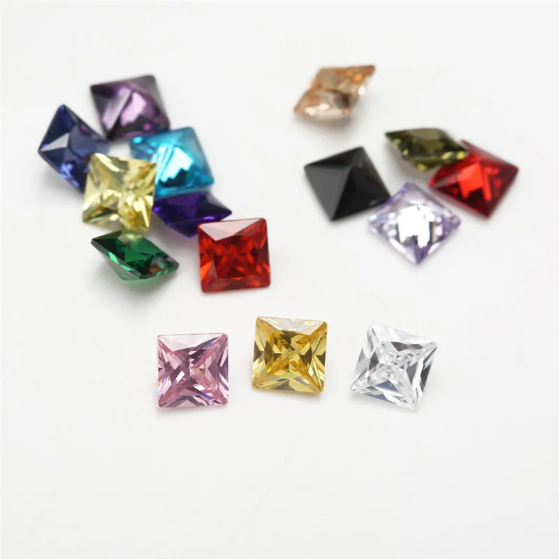 1pcs Per Color Total 15pcs Square Shape Loose Cubic Zirconia Stone Mix 15 Colours CZ Synthetic Gemstone for Jewelry Making