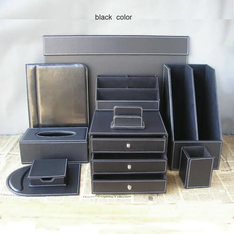 10PCS/set leather business office desk organization set writing board file cabinet file stand stationery organizer pen box K252