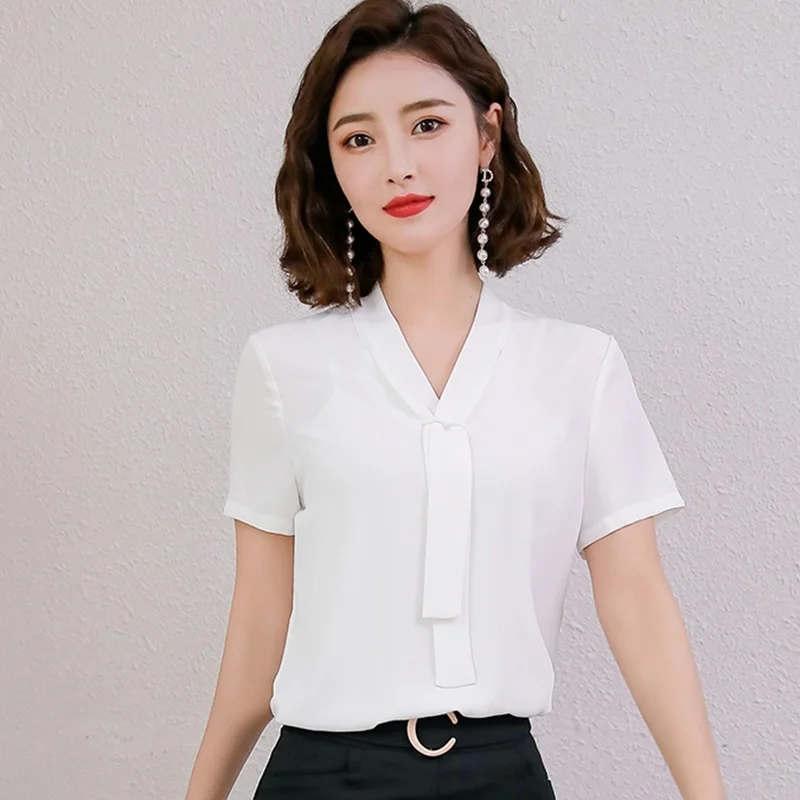 Atasan Wanita Musim Panas 2019 Korea Pakaian Kantor Wanita Blus Bisnis OL Korea Fashion Wanita Pakaian 2019 Kaos Wanita DD2078