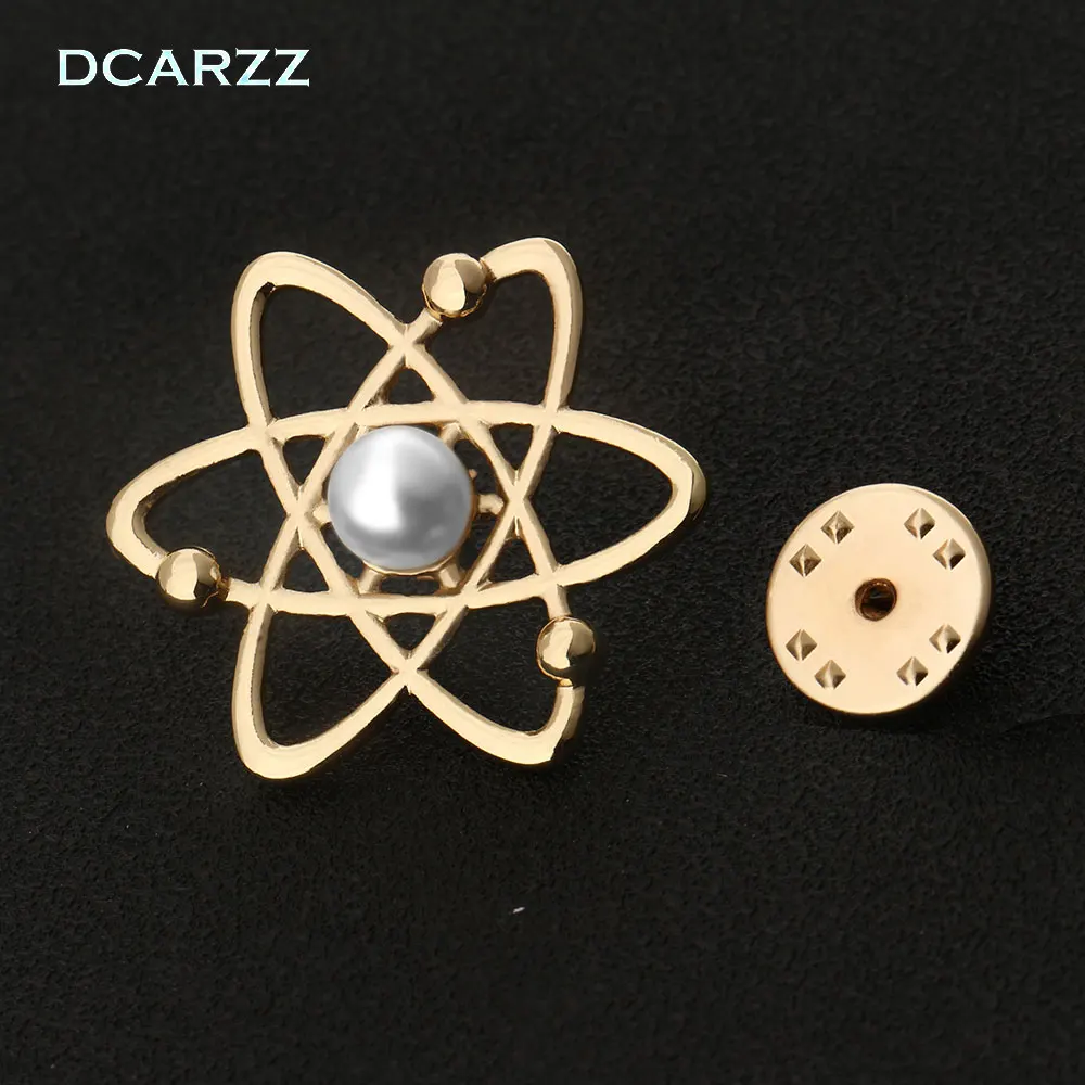 DCARZZ Atom Melecule Science Pin,the Pearl Science Symbol Brooch,Proton Neutron Nucleus Jewelry Gift for Nerd,Geeks,Scientists
