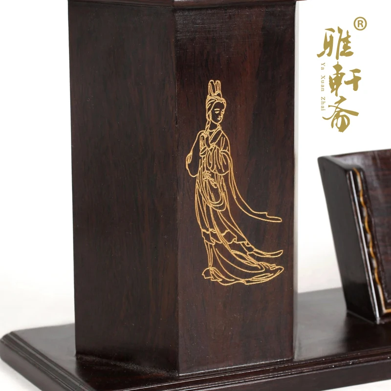 Rosewood handicrafts Gallery vegetarian wood carved ebony wood pen name card box with a base