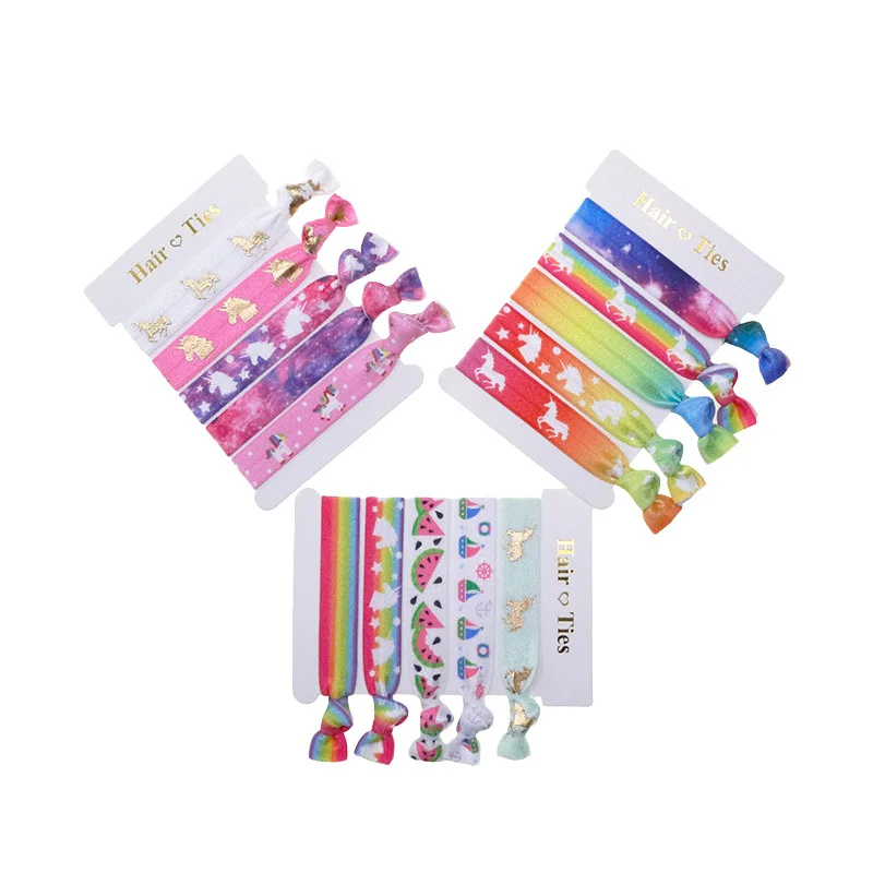 30 sets /lot, Rainbow Unicorn Print Elastic Hair Ties , Yoga Hair Ties, Ponytail Holders, Girls Birthday Party Gift