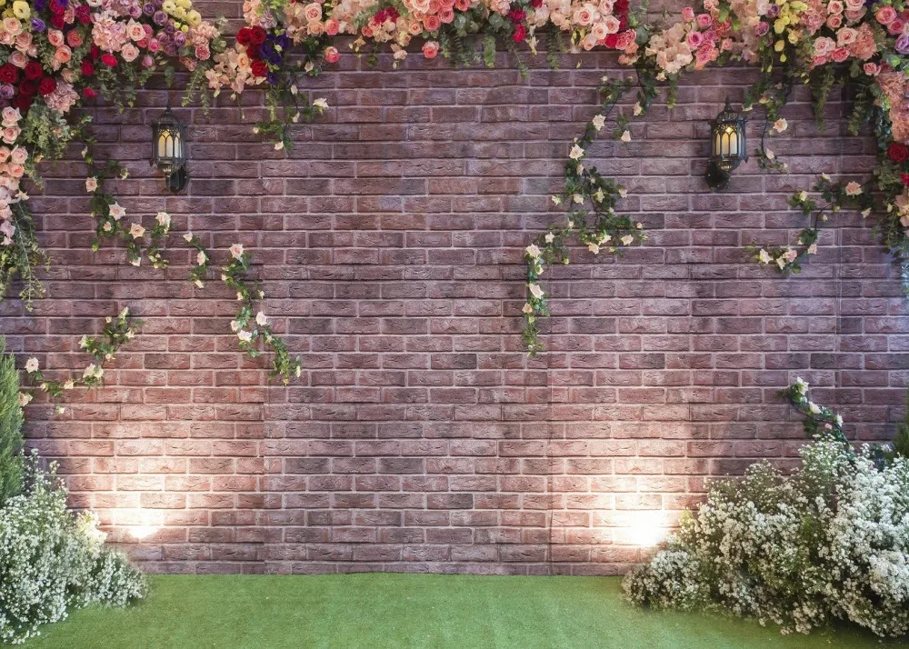 Capisco Photography Backdrops Brick Wall Lawn Flower Wedding Newborn Birthday For Photos Background Photographic Studio Prop