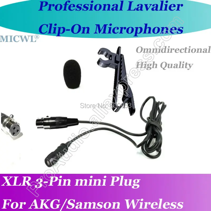 

MICWL xlr mini 3Pin Microfone Lavalier para Lapel Microphone for AKG Samson Gemini Wireless A6T-3P