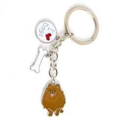 Pomeranian dog keychain key rings for women men girls white gold color metal pet dog pendant bag charm car key chain keyring