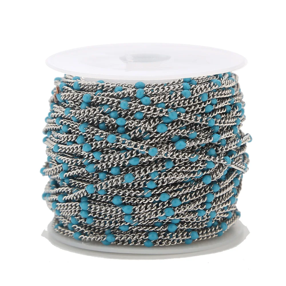 2 Meters 2mm Stainless Steel Enamel Blue/Red/Green/Black/Pink/Orange Satellite Chains Beaded Ball Curb Chain for Jewelry Making