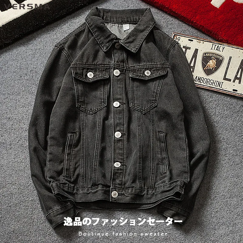 VERSMA 2018 Spring Japanese Harajuku Vintage Motorcycle Denim Jacket Coat Men Casual Long Sleeve Oversized Denim Shirt Men 5XL