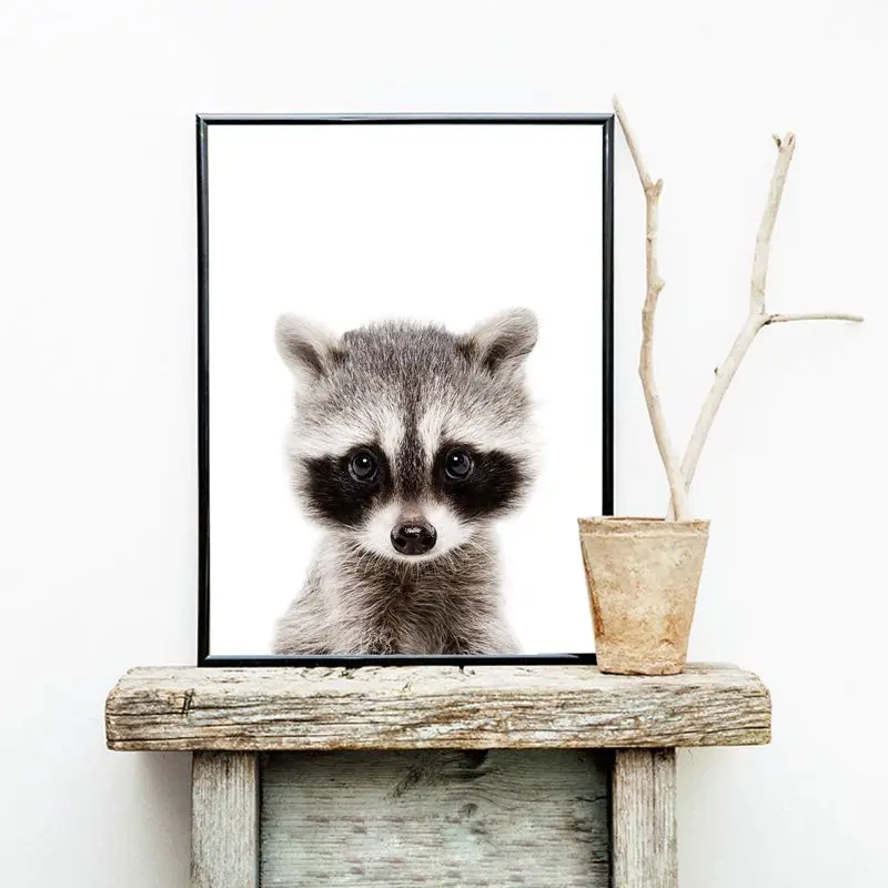 

Woodland Animal Raccoon Canvas Print Nursery Wall Art Picture , Raccoon Photography Canvas Painting Poster Kids Room Wall Decor